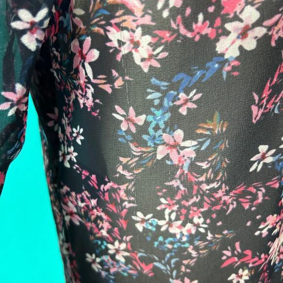 Misa Los Angeles Divya Top Purple Floral Blouse Long Bell Sleeve Chiffon Size S - Picture 5 of 8
